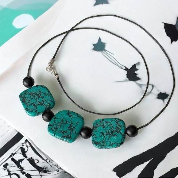 5 For $25💫Santa Fe Turquoise Square  Chunky Stone Pendant Necklace - Picture 3 of 5